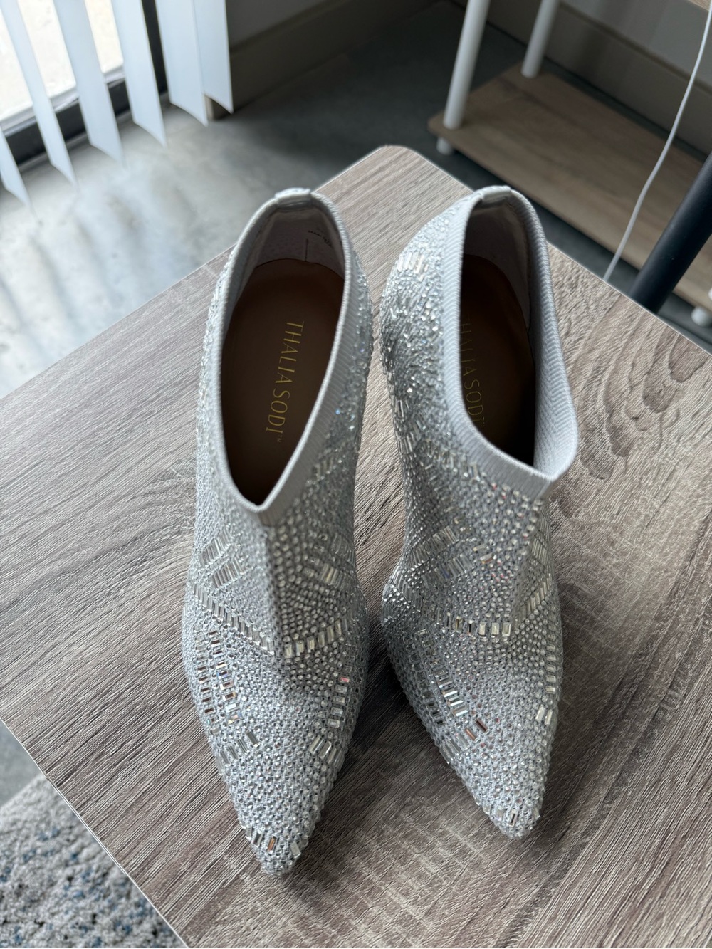 Thalia Sodi Silver Crystal Stretch-Knit Pointed Booties